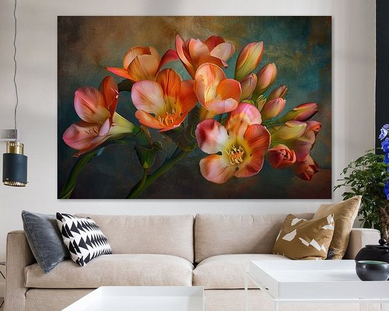 Fresia painting | Warm Petal Dance by Flower Studio on canvas